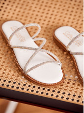 Danae Rhinestone Flat Sandals - White (Girlhood Paris)